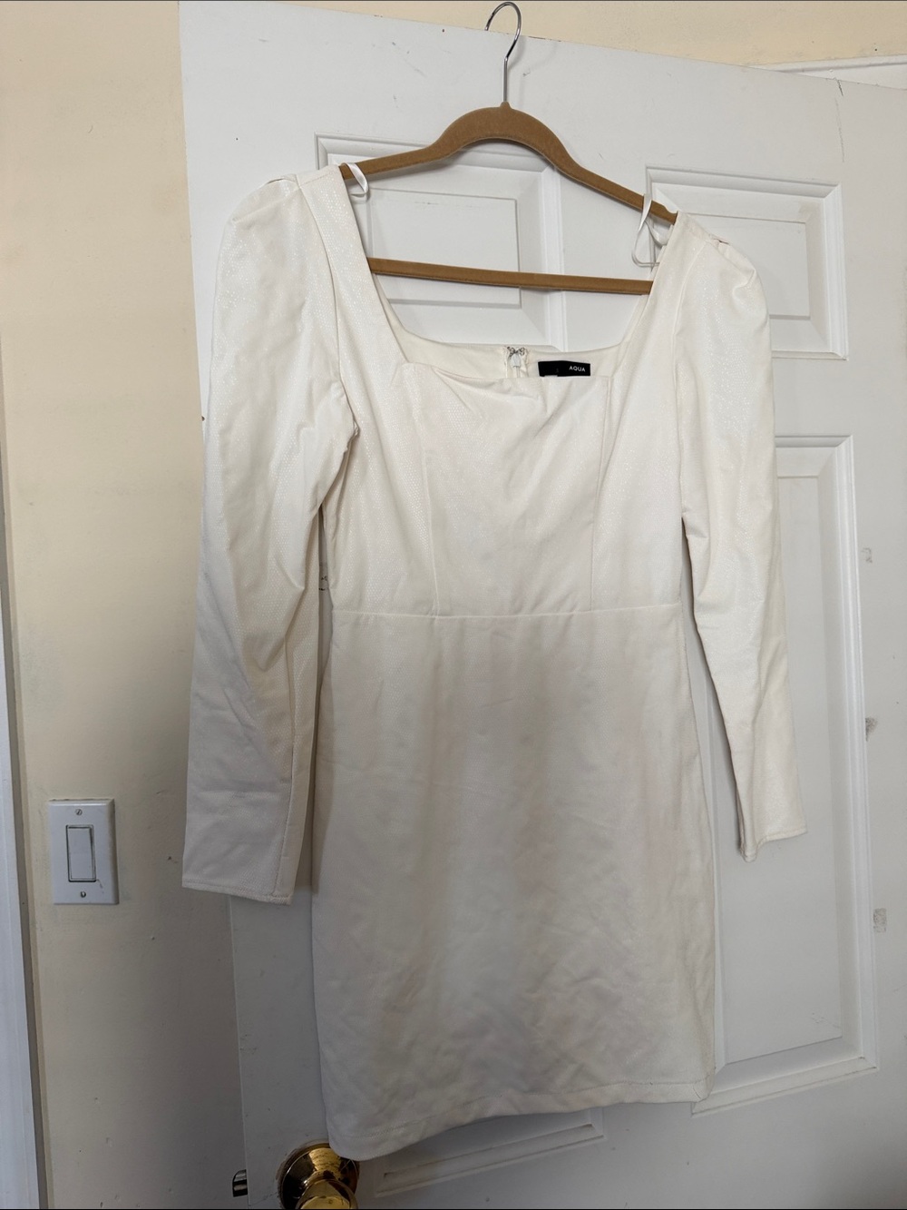 White Long-Sleeve Square Neck Dress
